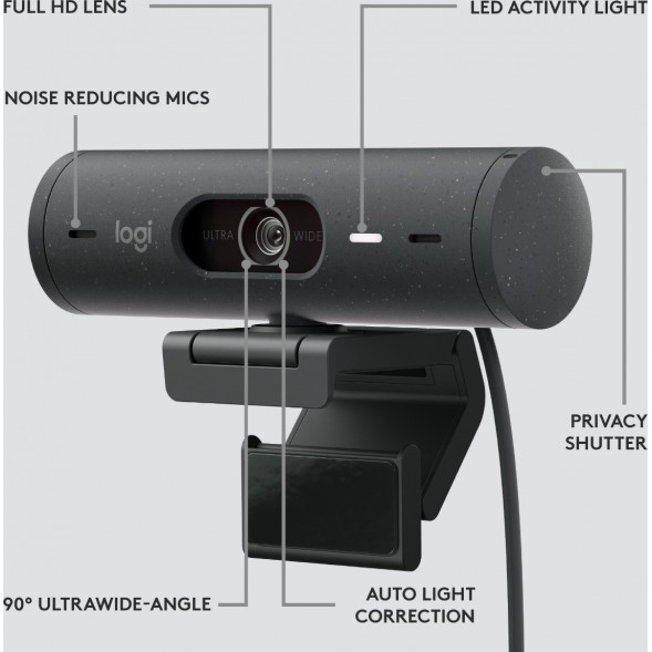 Веб-камера Logitech Brio 500, чёрный в Кирове
