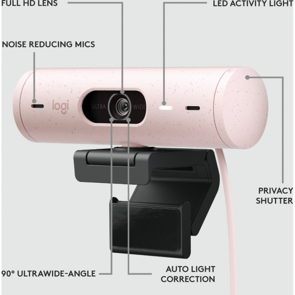 Веб-камера Logitech Brio 500, розовый в Кирове