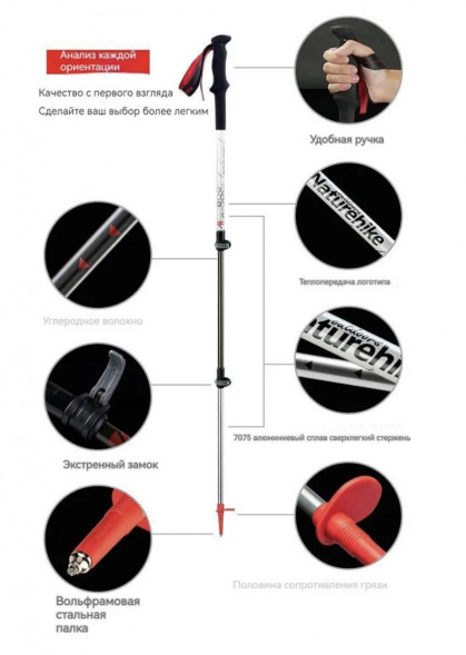 Треккинговая палка Naturehike 135 см, 1шт., серый/зеленый в Кирове