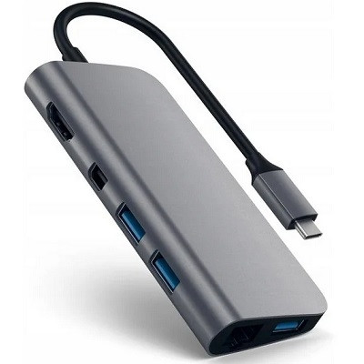 USB-концентратор Satechi Aluminum Type-C Multimedia Adapter (ST-TCMM8PA), разъемов: 4, space gray в Кирове