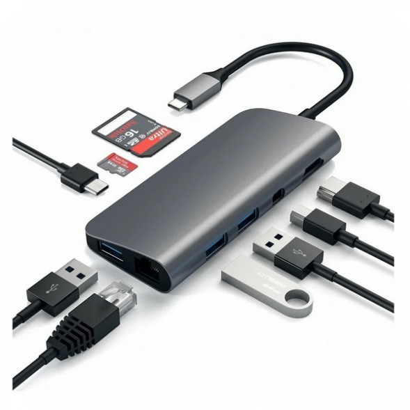 USB-концентратор Satechi Aluminum Type-C Multimedia Adapter (ST-TCMM8PA), разъемов: 4, space gray в Кирове