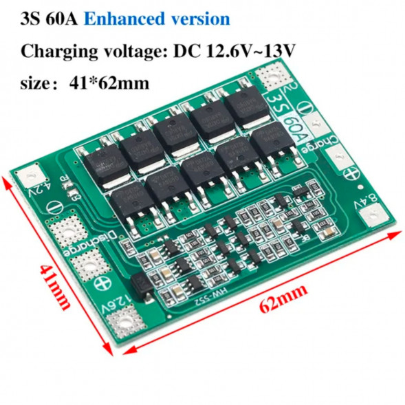 Плата защиты аккумулятора BMS 3S 60A 12.6 для Li-ion в Кирове