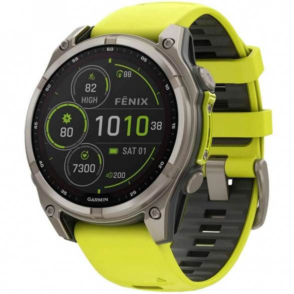 Умные часы Garmin Fenix 8, 51 мм, Solar, Sapphire Titanium with AMP Yellow/Graphite Silicone Band 010-02907-20 в Кирове
