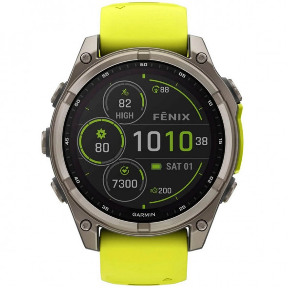 Умные часы Garmin Fenix 8, 51 мм, Solar, Sapphire Titanium with AMP Yellow/Graphite Silicone Band 010-02907-20 в Кирове