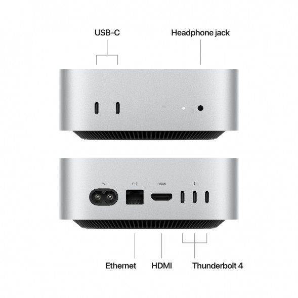 Компьютер Apple Mac mini M4 2024 (MU9D3) (10 Core GPU, 16ГБ, 256ГБ SSD, Apple, macOS), серебристый в Кирове