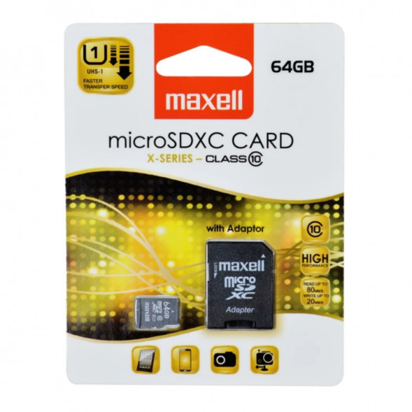 Карта памяти Maxell Micro SDXC 64 ГБ CLASS 10 с адаптером в Кирове